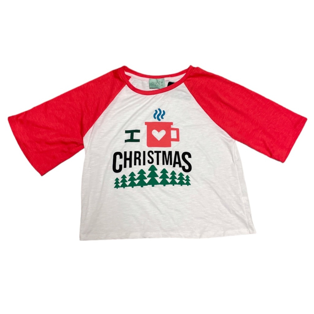 Judith March Red White I love Christmas Short Sleeves Raglan TShirt Size…